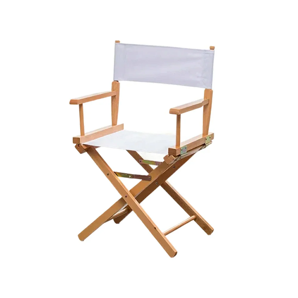 SOLARA Folding Director Chair - Solid Wood Cross Frame with Breathable Canvas Seat, Portable Outdoor Camping & Makeup Chair - Natural Wood & White