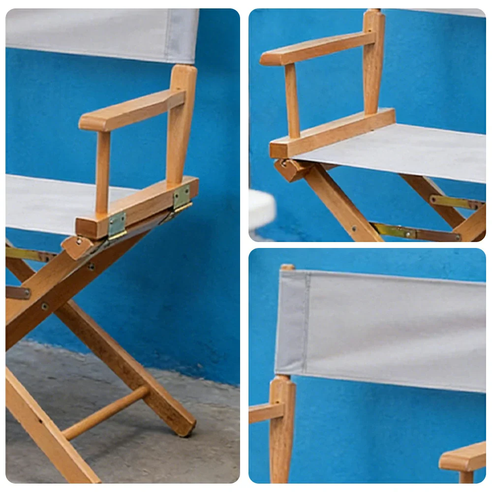 SOLARA Folding Director Chair - Solid Wood Cross Frame with Breathable Canvas Seat, Portable Outdoor Camping & Makeup Chair - Natural Wood & Grey - Image 3