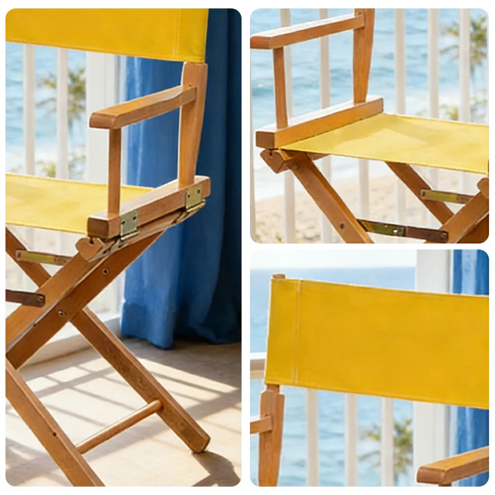 SOLARA Folding Director Chair - Solid Wood Cross Frame with Breathable Canvas Seat, Portable Outdoor Camping & Makeup Chair - Natural Wood & Yellow - Image 3