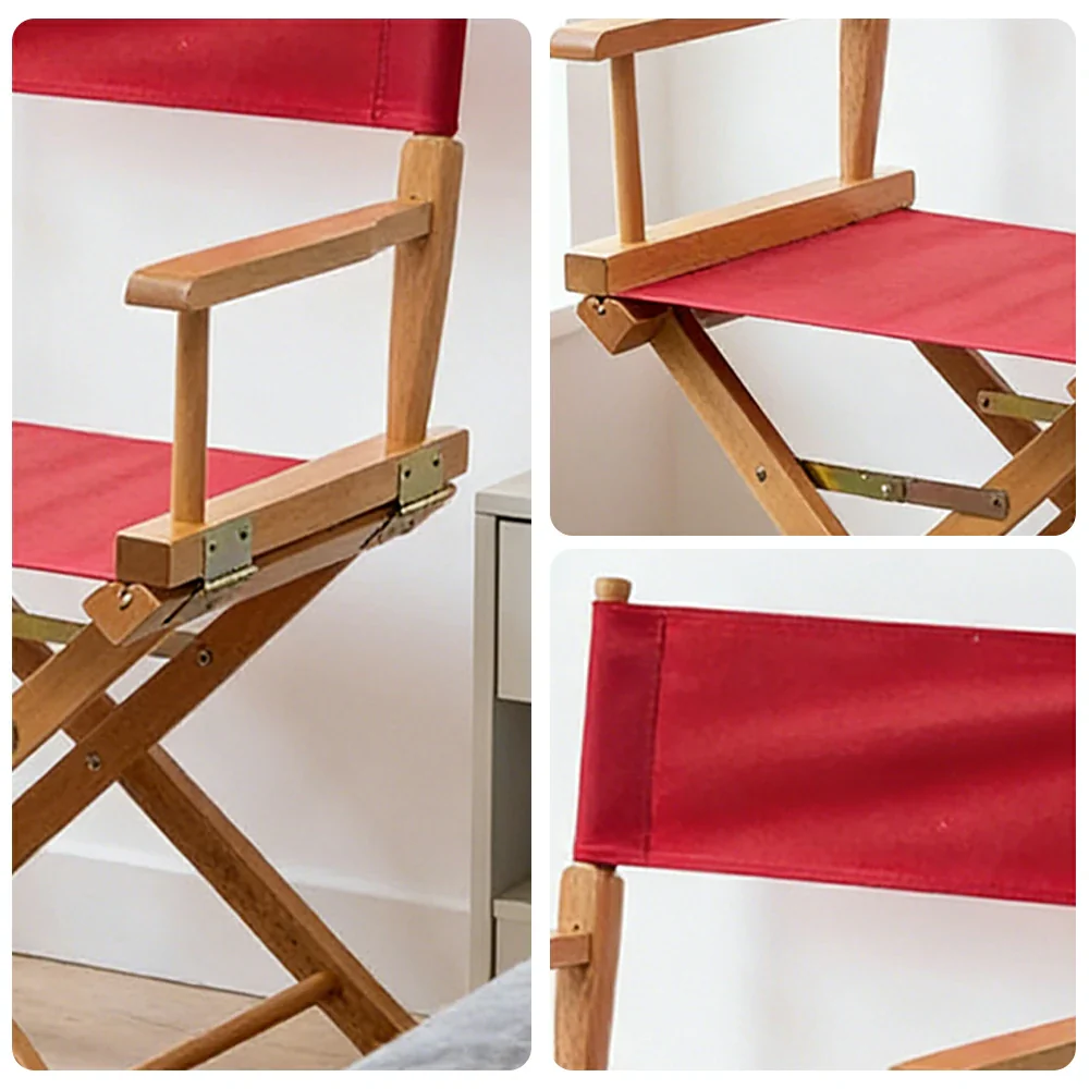 SOLARA Folding Director Chair - Solid Wood Cross Frame with Breathable Canvas Seat, Portable Outdoor Camping & Makeup Chair - Natural Wood & Wine Red - Image 3