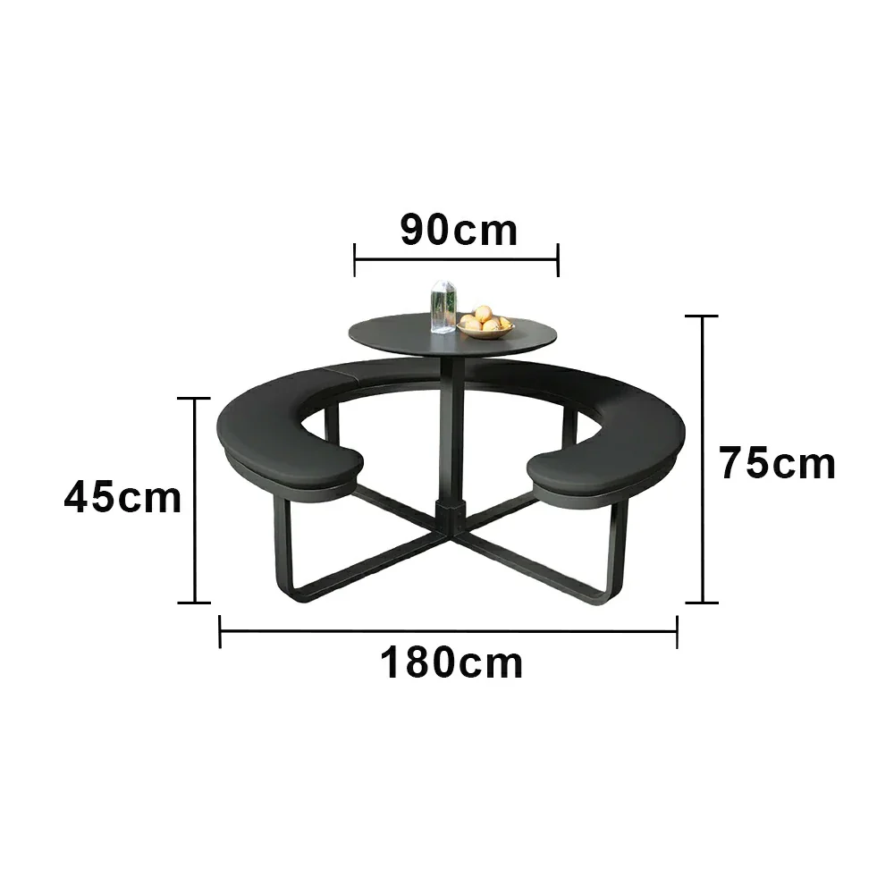 SOLARA Outdoor Round Picnic Table Set - Integrated Circular Bench Seating, Iron Surface Upholstered Seats, Iron Frame, 150/160/180cm Garden Patio Dining Table - Black - Image 15