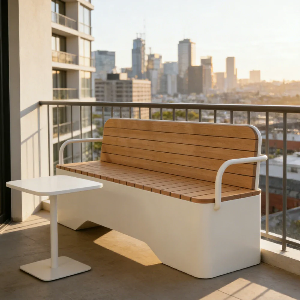 SOLARA Outdoor Garden Bench - Wood-Plastic Slatted Seat with Iron Frame, 120/150/180/200cm Patio Park Seating Bench - White - Image 12