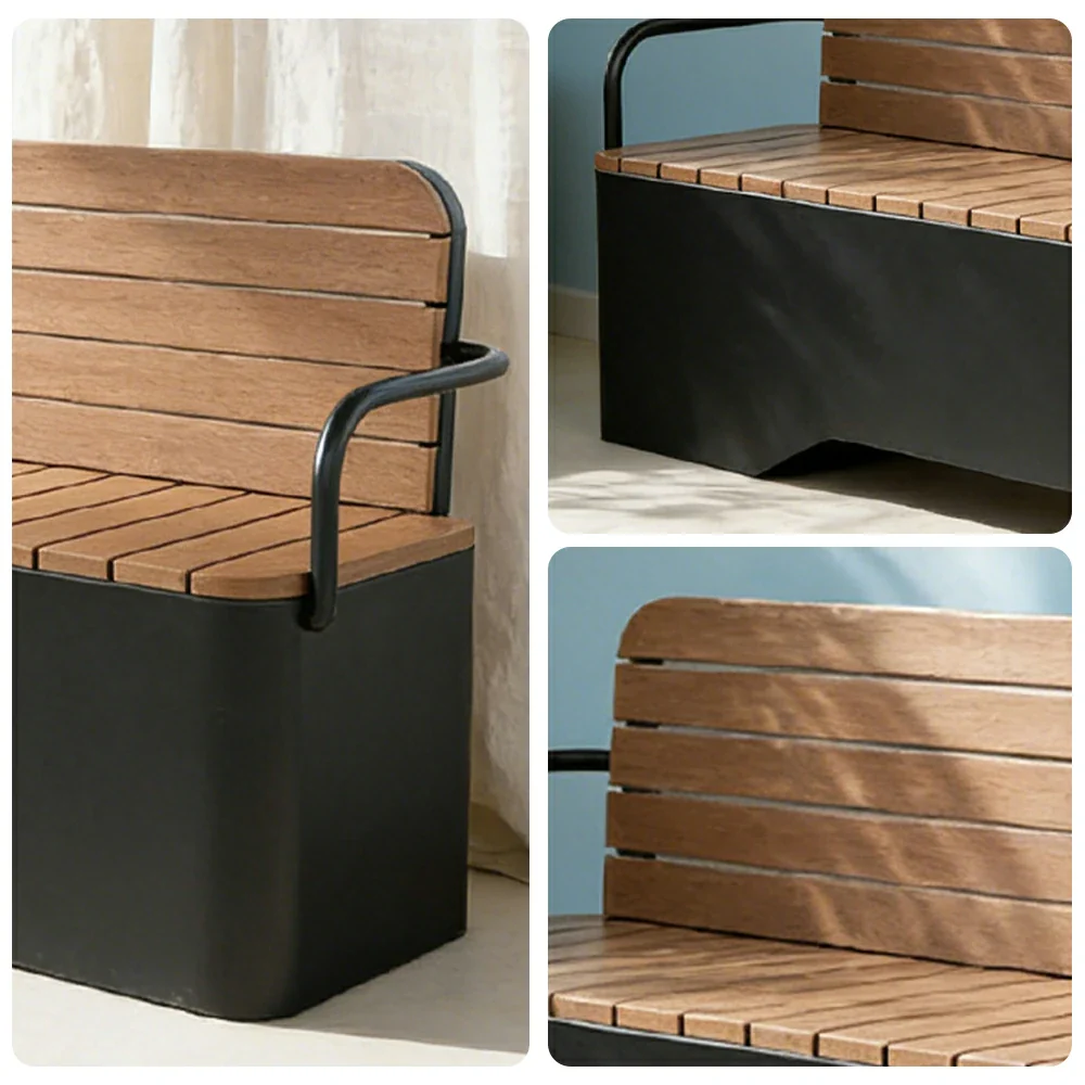 SOLARA Outdoor Garden Bench - Wood-Plastic Slatted Seat with Iron Frame, 120/150/180/200cm Patio Park Seating Bench - Black - Image 18