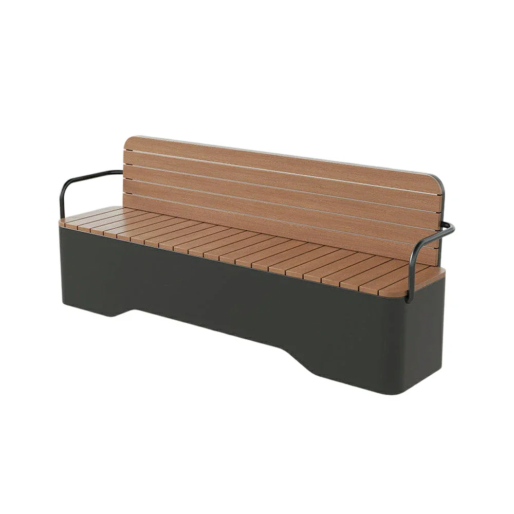 SOLARA Outdoor Garden Bench - Wood-Plastic Slatted Seat with Iron Frame, 120/150/180/200cm Patio Park Seating Bench - Black - Image 6