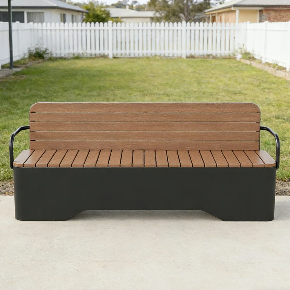 SOLARA Outdoor Garden Bench - Wood-Plastic Slatted Seat with Iron Frame, 120/150/180/200cm Patio Park Seating Bench - Black - Image 9