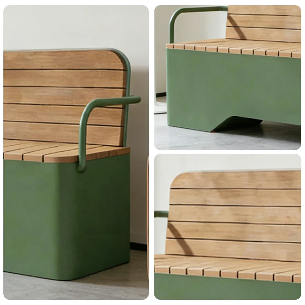 SOLARA Outdoor Garden Bench - Wood-Plastic Slatted Seat with Iron Frame, 120/150/180/200cm Patio Park Seating Bench -Green - Image 3