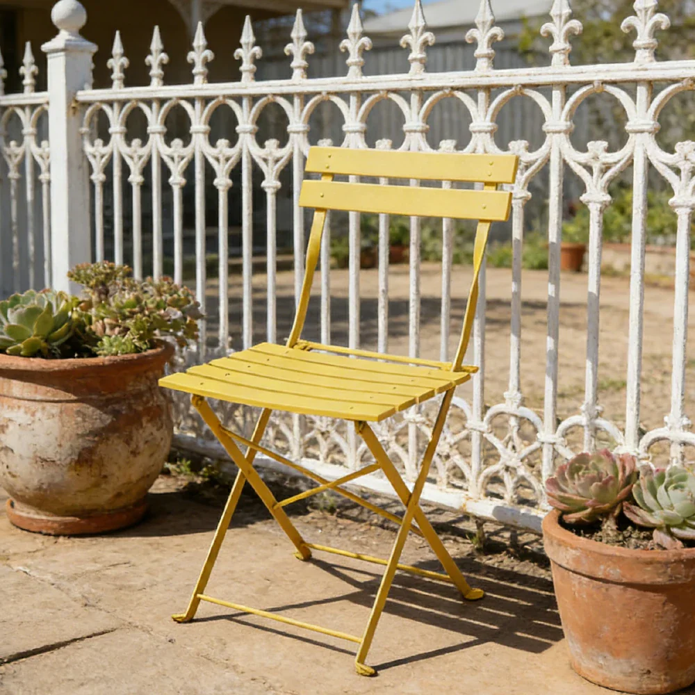 SOLARA Outdoor Folding Chair - Space-Saving Foldable Design, Durable Powder-Coated Iron Frame, Stable Patio Balcony Garden Seating - Yellow - Image 2