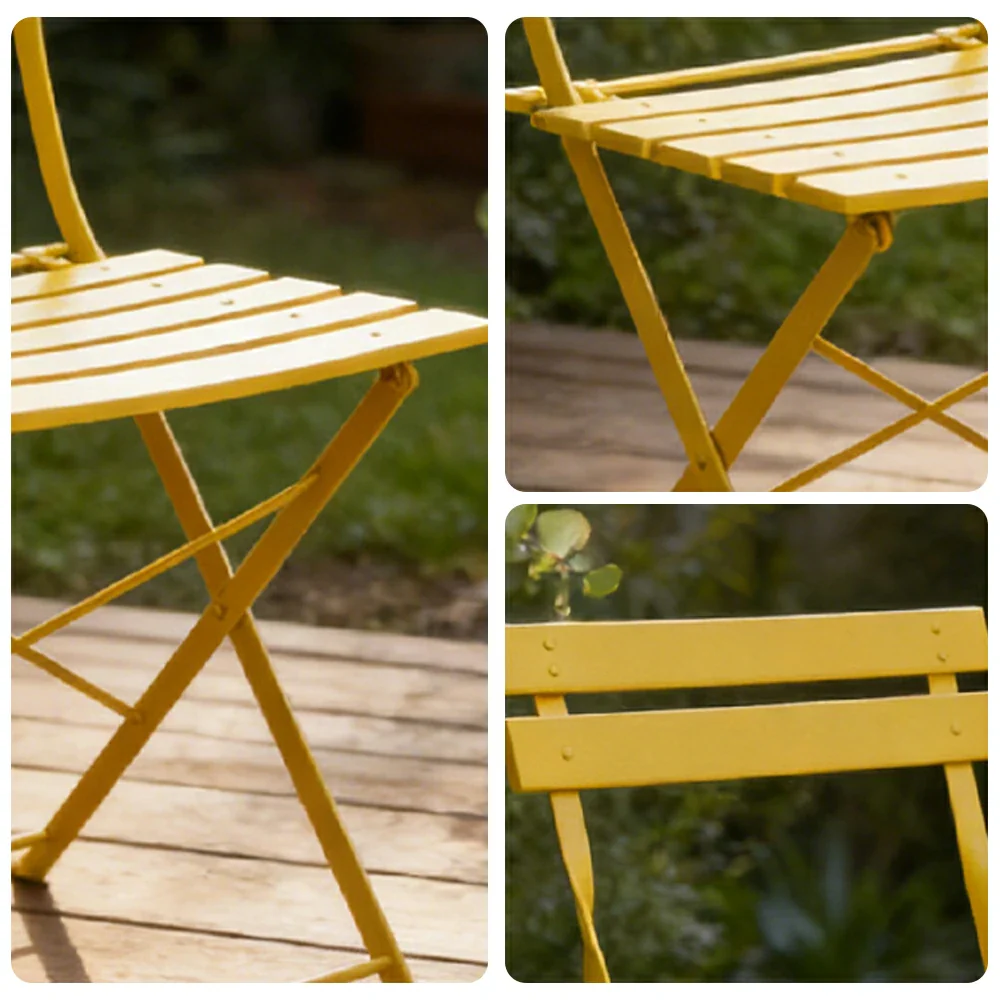 SOLARA Outdoor Folding Chair - Space-Saving Foldable Design, Durable Powder-Coated Iron Frame, Stable Patio Balcony Garden Seating - Yellow - Image 3