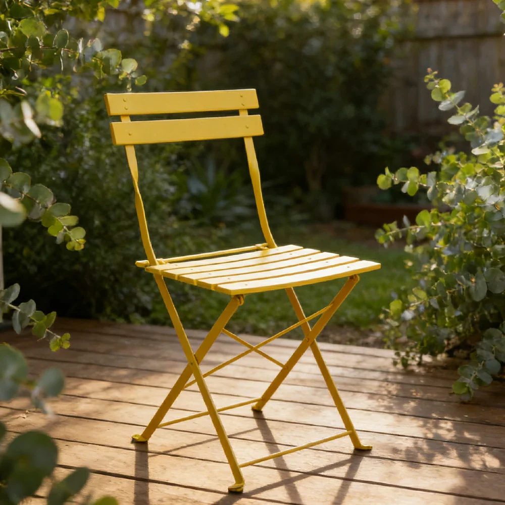 SOLARA Outdoor Folding Chair - Space-Saving Foldable Design, Durable Powder-Coated Iron Frame, Stable Patio Balcony Garden Seating - Yellow - Image 4