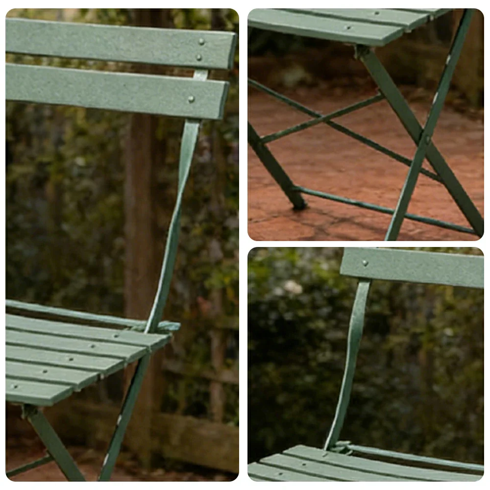 SOLARA Outdoor Folding Chair - Space-Saving Foldable Design, Durable Powder-Coated Iron Frame, Stable Patio Balcony Garden Seating - Green - Image 3