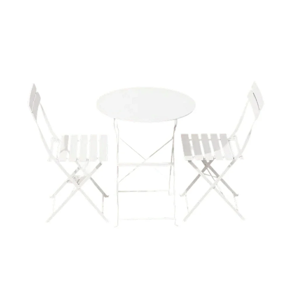SOLARA Outdoor 1 Table 2 Chairs Bistro Set - Space-Saving Foldable Design, Durable Powder-Coated Iron Frame, Patio Balcony Garden Dining Set - White