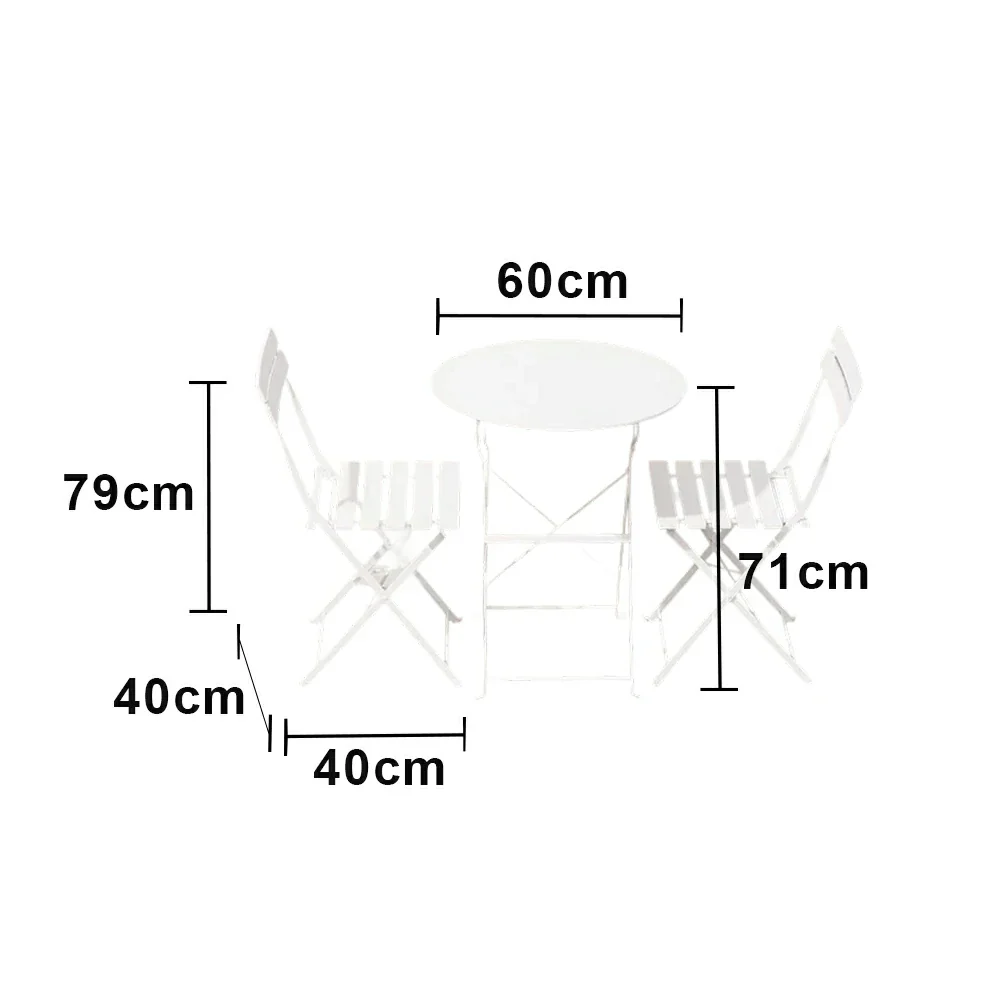 SOLARA Outdoor 1 Table 2 Chairs Bistro Set - Space-Saving Foldable Design, Durable Powder-Coated Iron Frame, Patio Balcony Garden Dining Set - White - Image 5