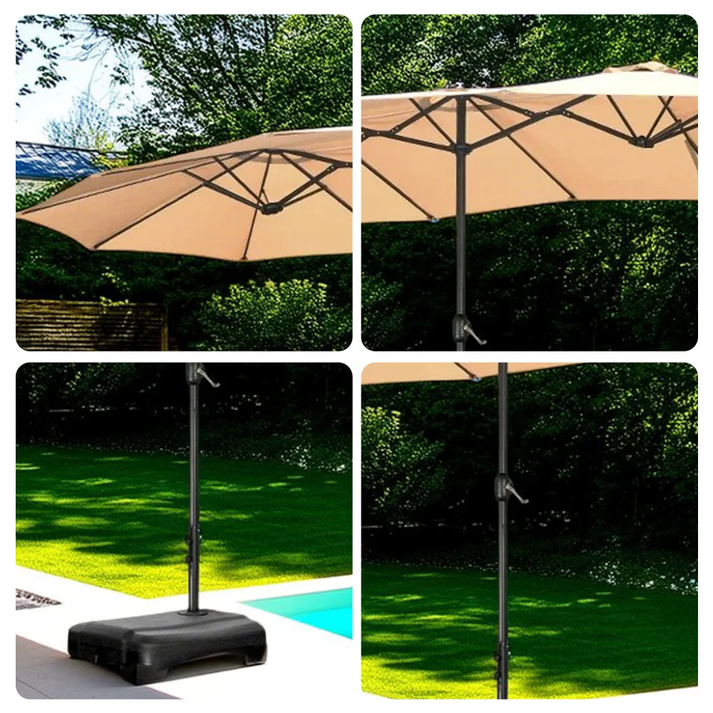 SOLARA Outdoor Umbrella - Large 12m² Shade, Wind-Resistant Carbon Steel Frame, Waterproof Fabric, Heavy-Duty Water-Filled Base - Khaki - Image 3