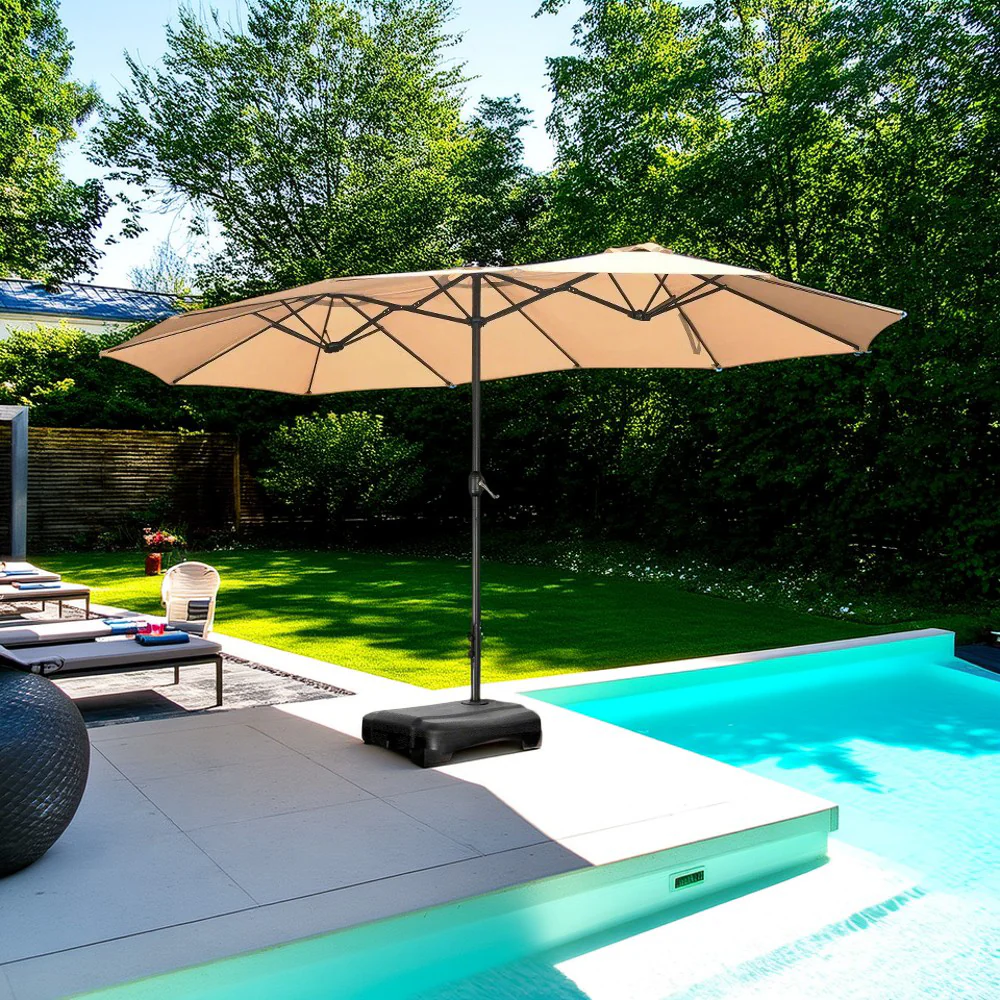 SOLARA Outdoor Umbrella - Large 12m² Shade, Wind-Resistant Carbon Steel Frame, Waterproof Fabric, Heavy-Duty Water-Filled Base - Khaki - Image 4