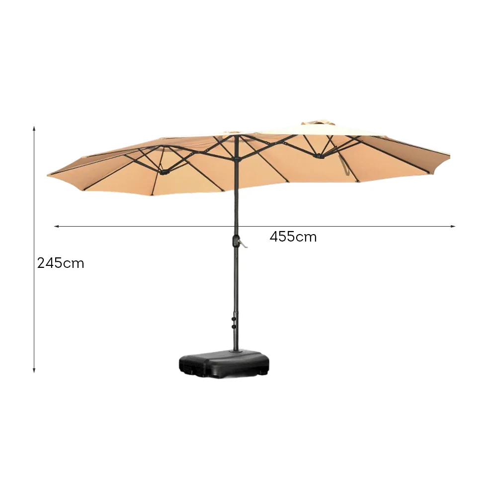 SOLARA Outdoor Umbrella - Large 12m² Shade, Wind-Resistant Carbon Steel Frame, Waterproof Fabric, Heavy-Duty Water-Filled Base - Khaki - Image 5
