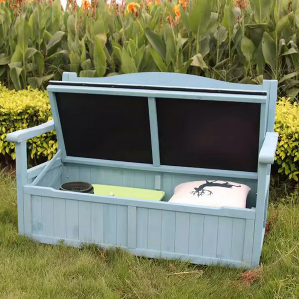 SOLARA Outdoor Storage Bench with Backrest - Durable All-Wood Frame, Waterproof Weather-Resistant Finish, Multi-Functional Seat & Storage Design - Blue - Image 4