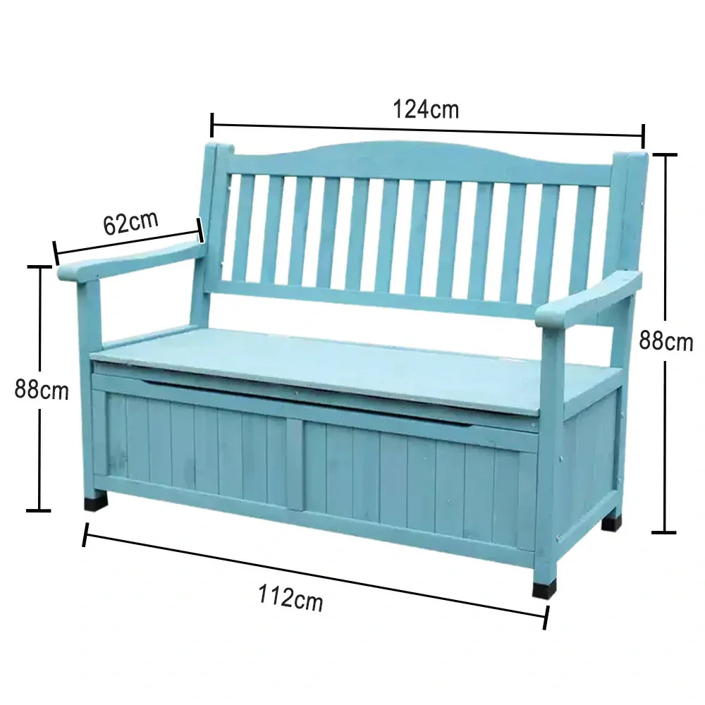 SOLARA Outdoor Storage Bench with Backrest - Durable All-Wood Frame, Waterproof Weather-Resistant Finish, Multi-Functional Seat & Storage Design - Blue - Image 5