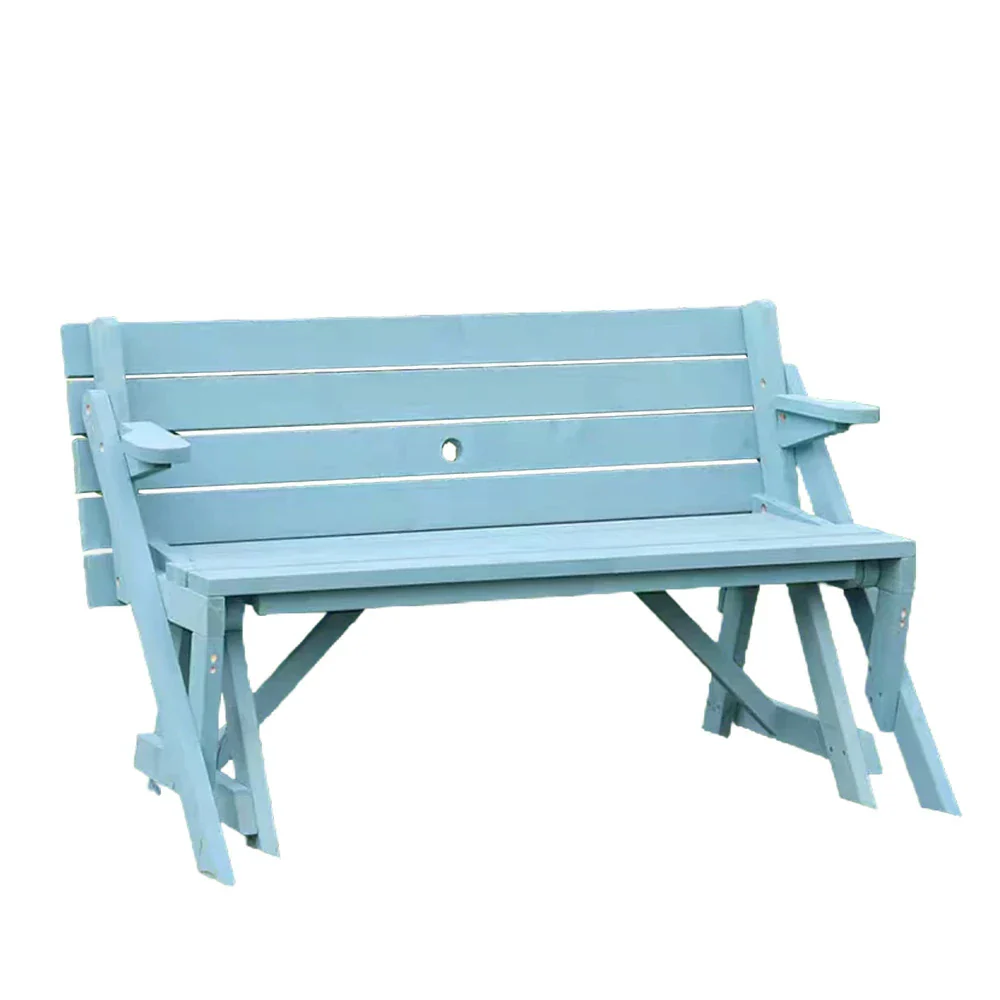 SOLARA Folding Multi-Function Table and Bench - Space-Saving Convertible 2-in-1 Outdoor Dining Set with Durable Wood Frame - Blue