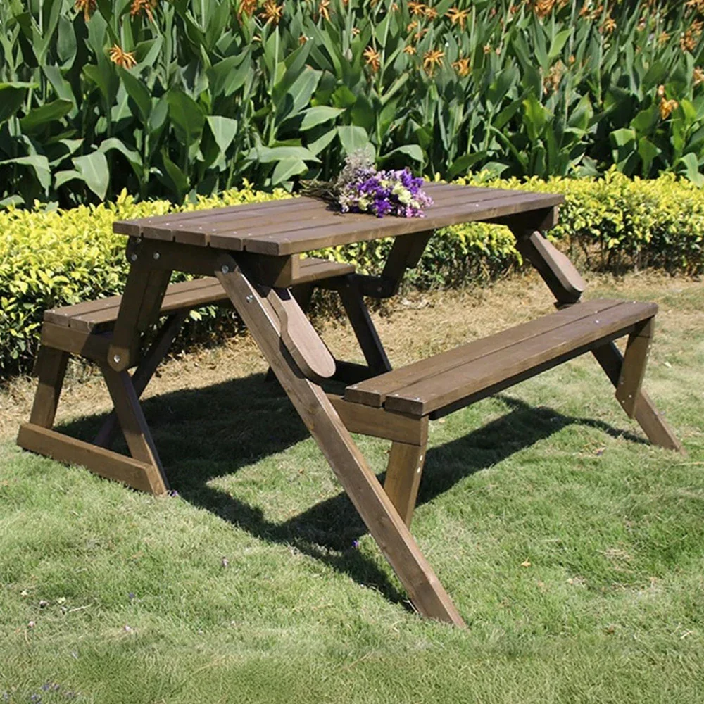 SOLARA Folding Multi-Function Table and Bench - Space-Saving Convertible 2-in-1 Outdoor Dining Set with Durable Wood Frame - Brown - Image 4