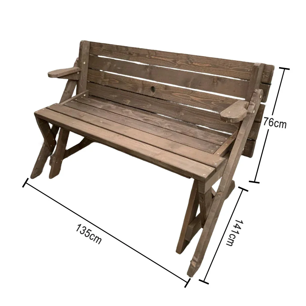 SOLARA Folding Multi-Function Table and Bench - Space-Saving Convertible 2-in-1 Outdoor Dining Set with Durable Wood Frame - Brown - Image 5