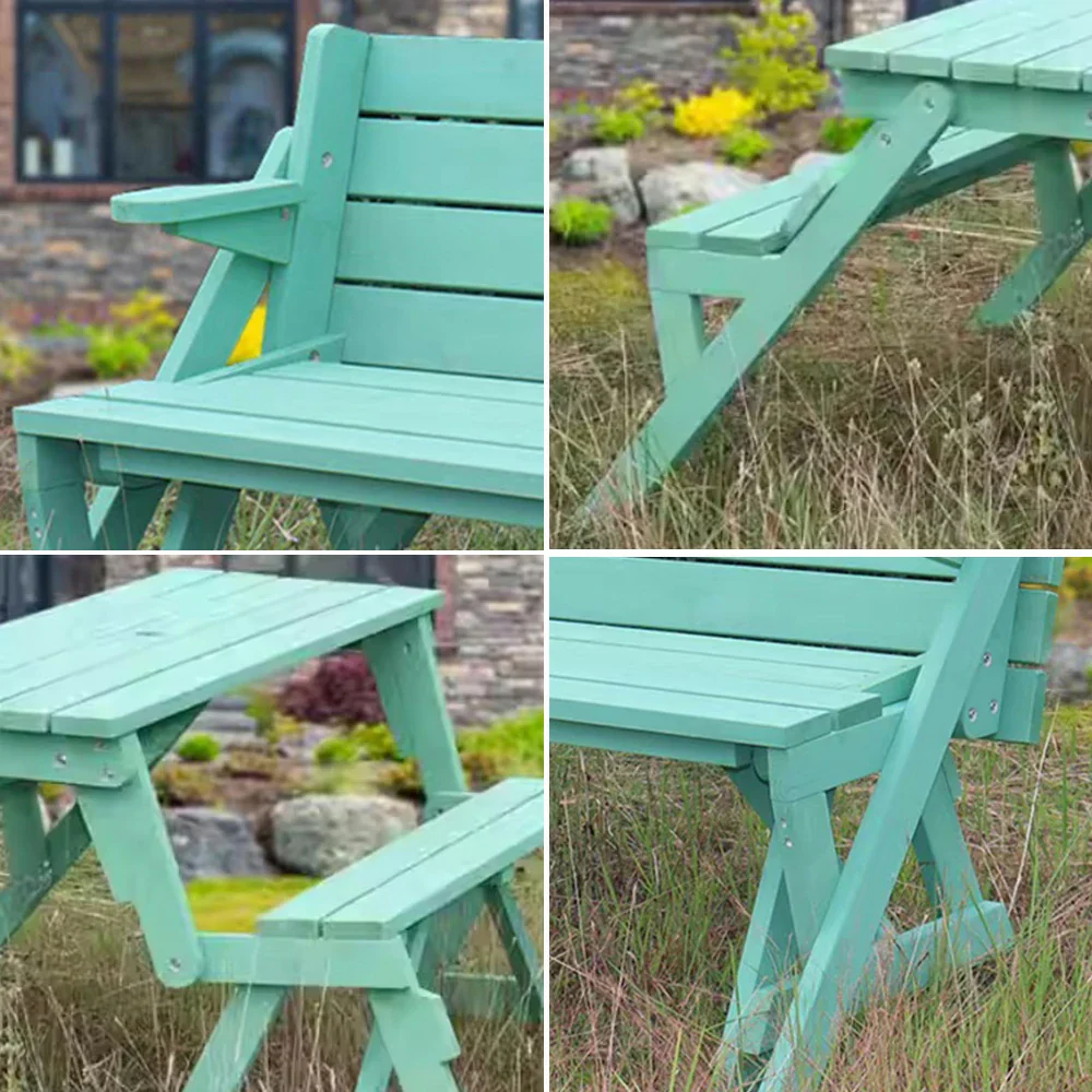 SOLARA Folding Multi-Function Table and Bench - Space-Saving Convertible 2-in-1 Outdoor Dining Set with Durable Wood Frame - Green - Image 3