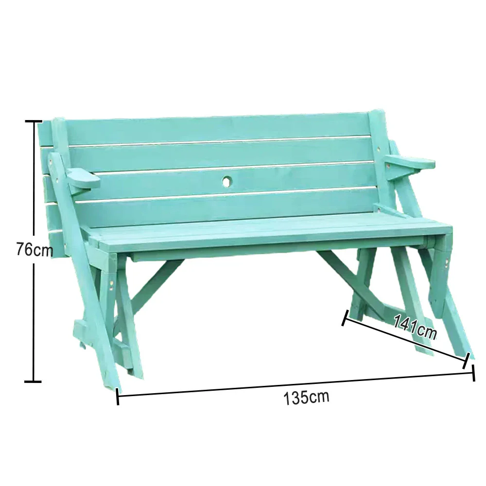 SOLARA Folding Multi-Function Table and Bench - Space-Saving Convertible 2-in-1 Outdoor Dining Set with Durable Wood Frame - Green - Image 5