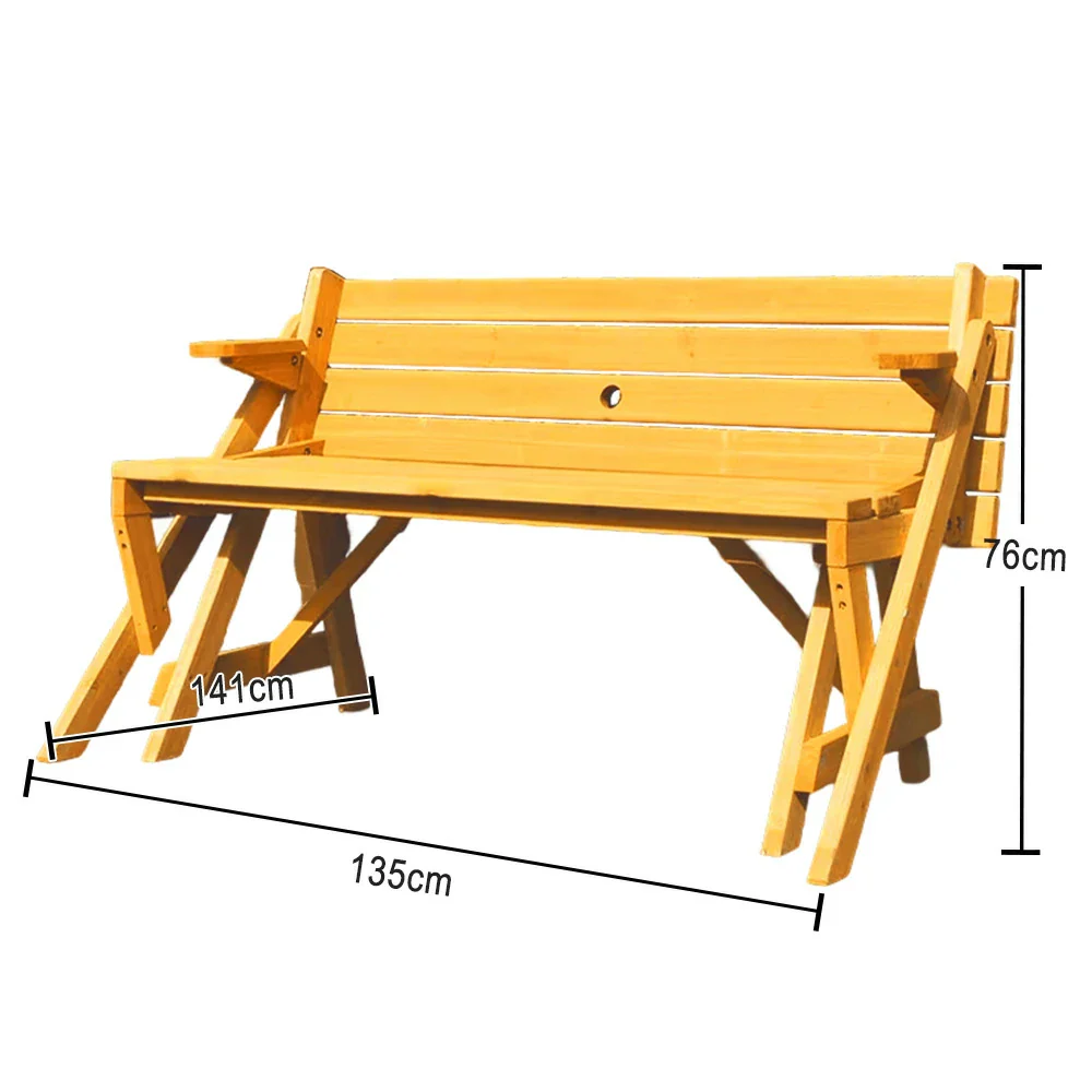 SOLARA Folding Multi-Function Table and Bench - Space-Saving Convertible 2-in-1 Outdoor Dining Set with Durable Wood Frame - Yellow - Image 5