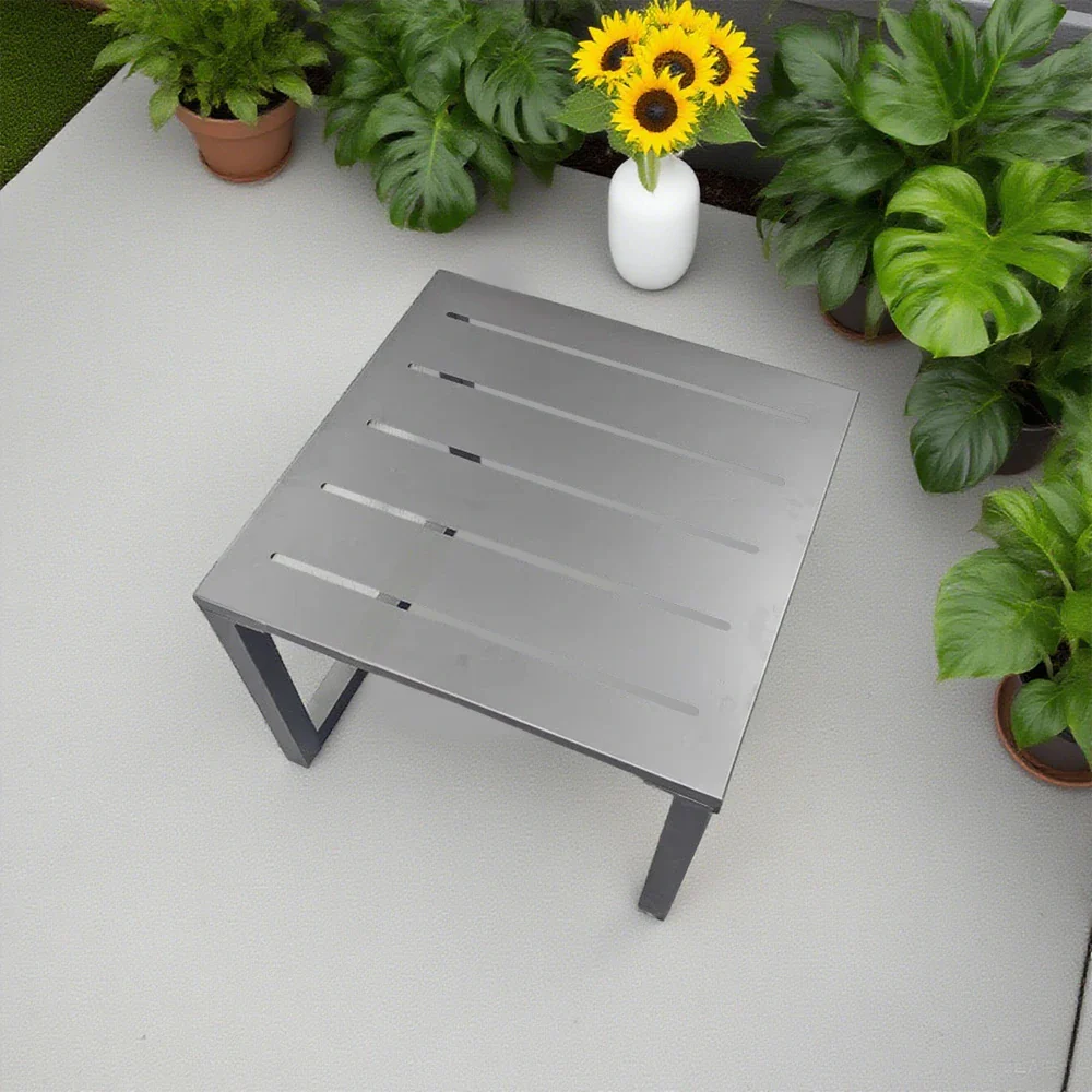 SOLARA Outdoor Side Table 60/120cm Waterproof Rustproof Wood-Plastic and Stainless Steel, Heavy-Duty One-Piece Design - Silver - Image 4