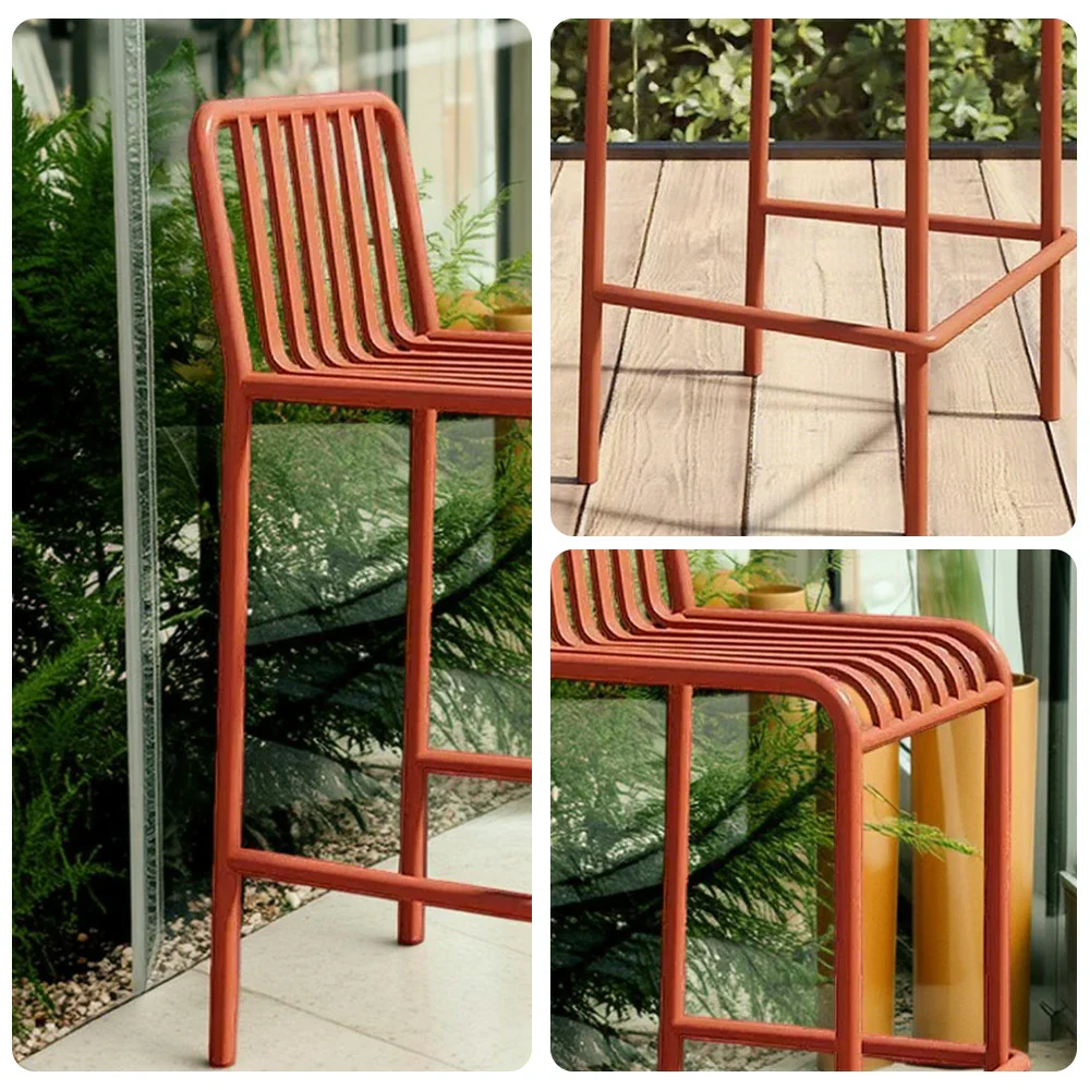 SOLARA Outdoor Chair Nano-Baked Rustproof Waterproof Finish, Thickened Iron Steel Construction, 42cm Stable and Durable Design - Orange - Image 3