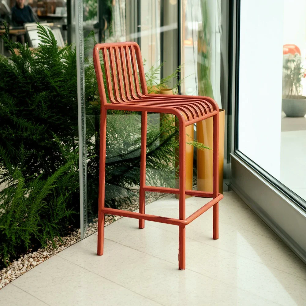 SOLARA Outdoor Chair Nano-Baked Rustproof Waterproof Finish, Thickened Iron Steel Construction, 42cm Stable and Durable Design - Orange - Image 4