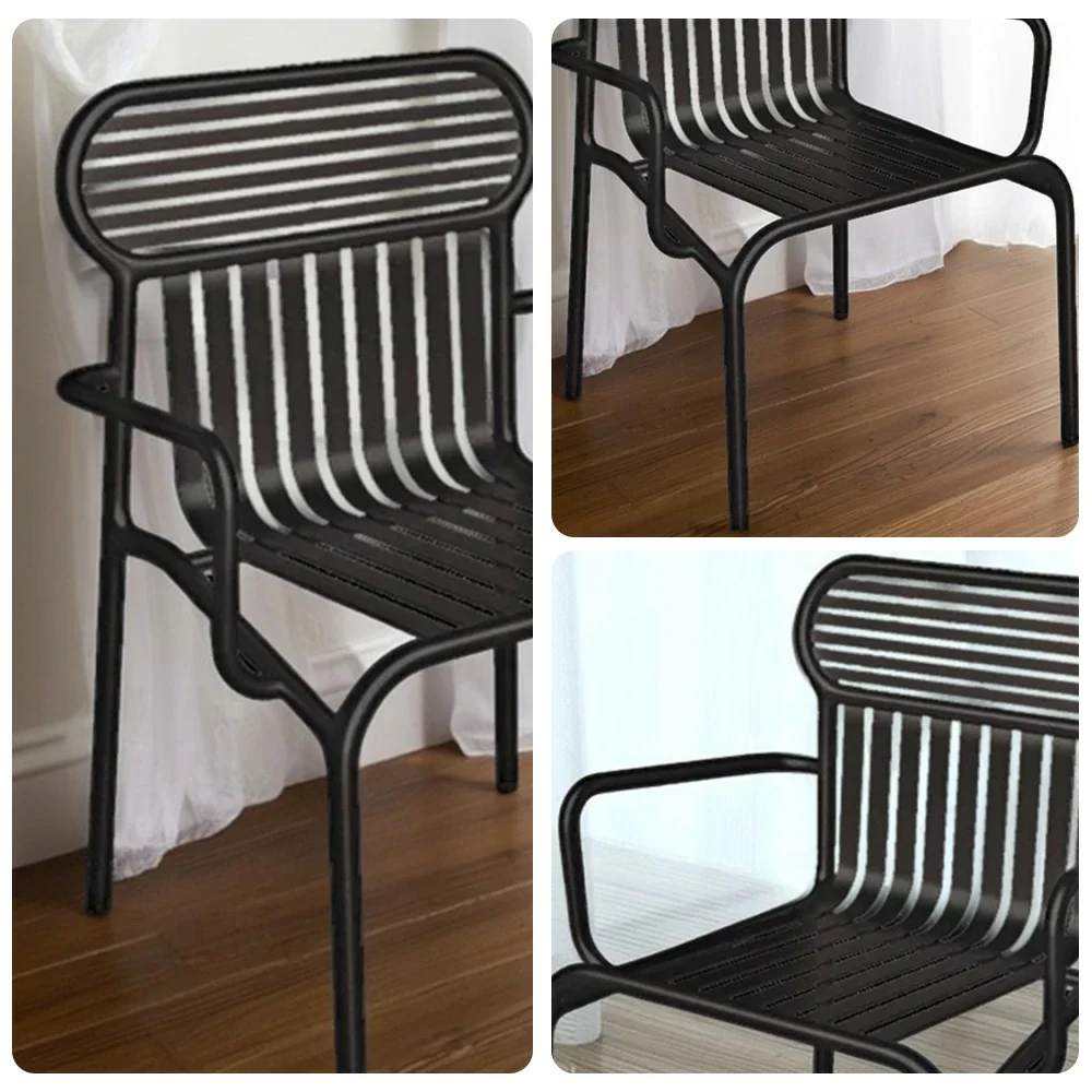 SOLARA Outdoor Chair Rustproof Waterproof High-Temperature Baked Finish, Thickened Iron Steel Frame, 42cm Strong Load-Bearing Durable Design - Black - Image 3