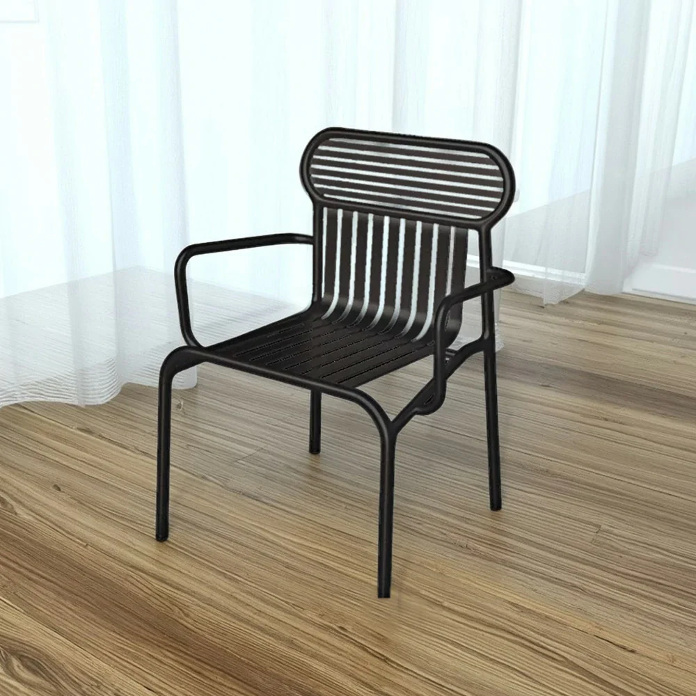 SOLARA Outdoor Chair Rustproof Waterproof High-Temperature Baked Finish, Thickened Iron Steel Frame, 42cm Strong Load-Bearing Durable Design - Black - Image 4