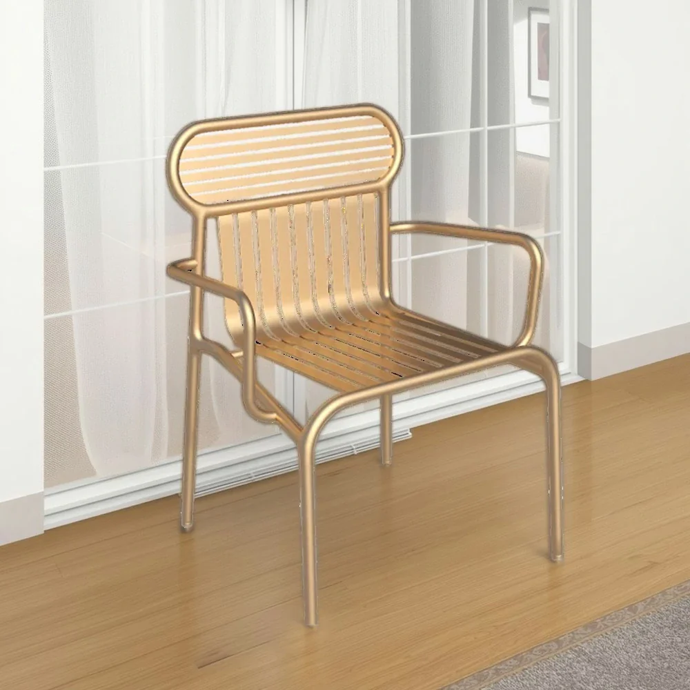 SOLARA Outdoor Chair Rustproof Waterproof High-Temperature Baked Finish, Thickened Iron Steel Frame, 42cm Strong Load-Bearing Durable Design - Gold - Image 2