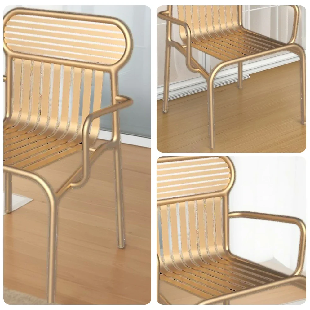 SOLARA Outdoor Chair Rustproof Waterproof High-Temperature Baked Finish, Thickened Iron Steel Frame, 42cm Strong Load-Bearing Durable Design - Gold - Image 3