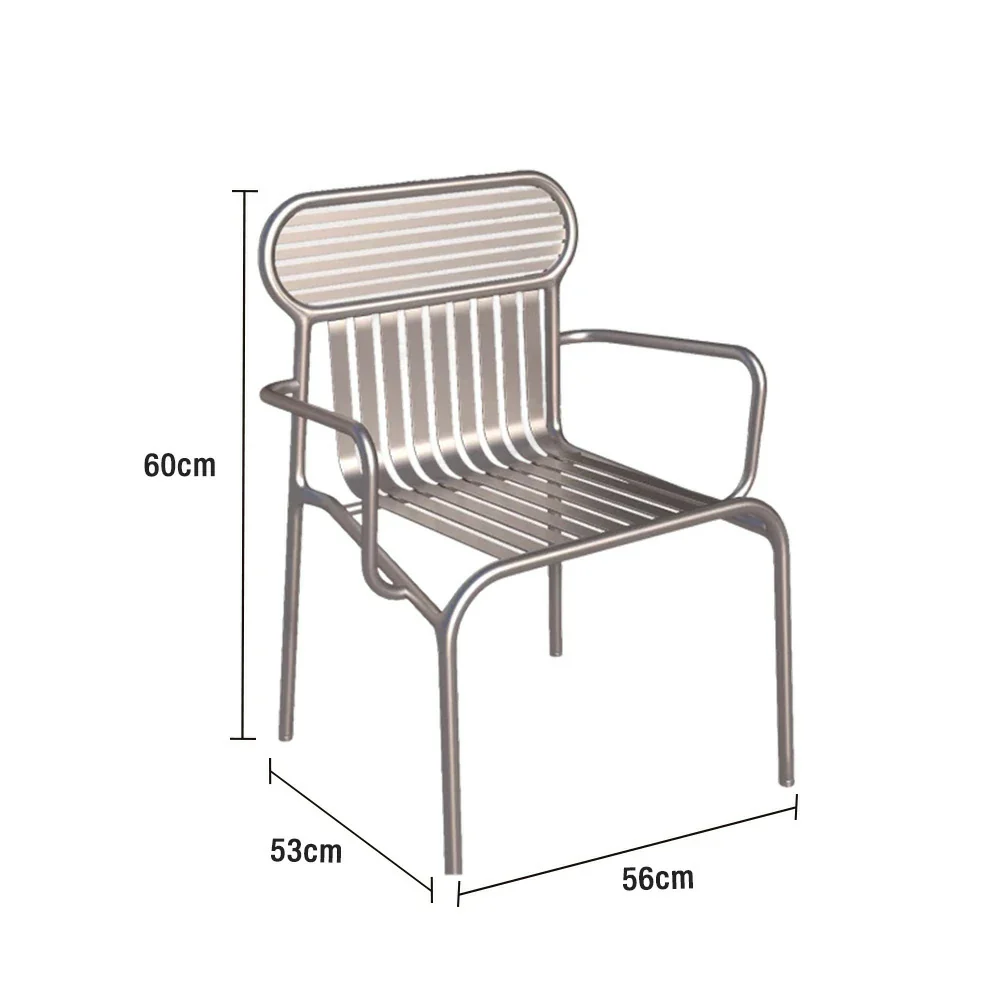SOLARA Outdoor Chair Rustproof Waterproof High-Temperature Baked Finish, Thickened Iron Steel Frame, 42cm Strong Load-Bearing Durable Design - Silver - Image 5