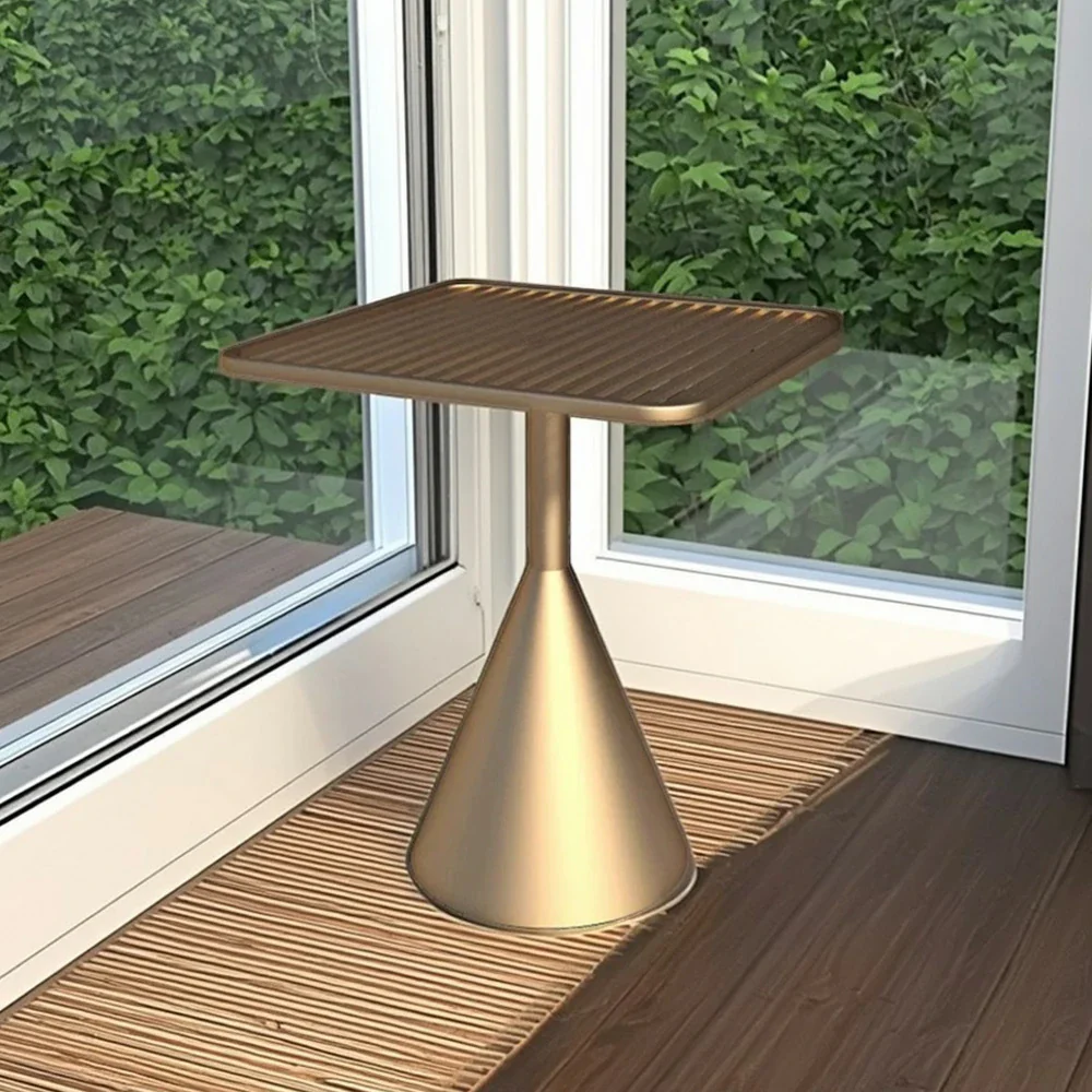 SOLARA Outdoor Dining Table 60/70cm Rustproof Waterproof High-Temperature Baked Finish, Thickened Steel Frame, Stable & Durable Load-Bearing Design - Gold - Image 2