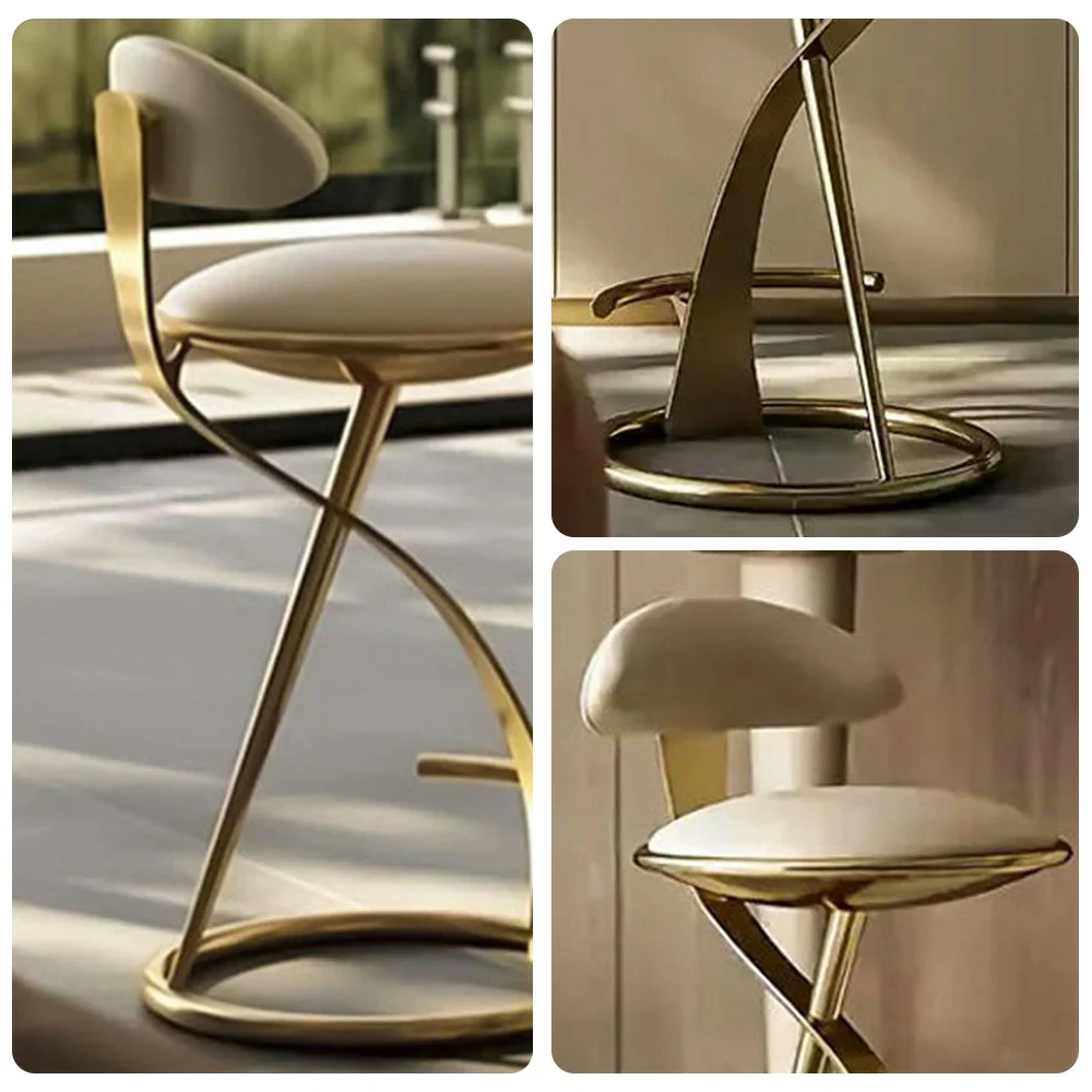 SOLARA Dining Chair Top-Grain Leather Upholstery with High-Resilience Foam, Brushed Black Stainless Steel Frame, Strong Load-Bearing Durable Design - Gold - Image 3
