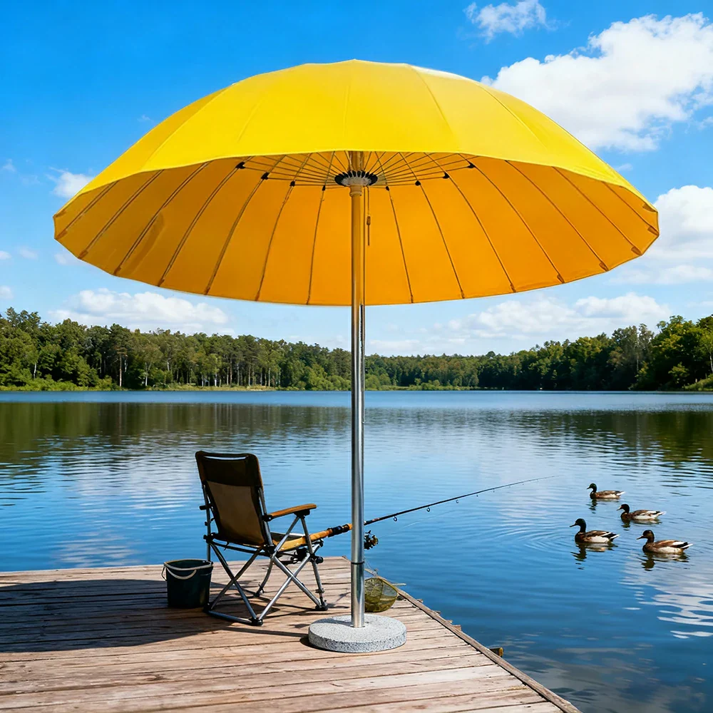 SOLARA Outdoor Central Pole Umbrella - 2.5m Round Canopy with Fade-Resistant Fabric, Strong Wind Stability, Sunshade & Rain Protection, 40kg Marble Base Included - Yellow - Image 2