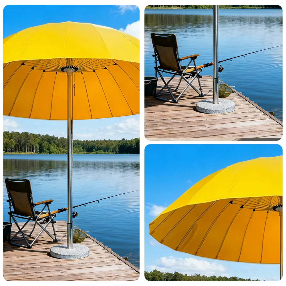 SOLARA Outdoor Central Pole Umbrella - 2.5m Round Canopy with Fade-Resistant Fabric, Strong Wind Stability, Sunshade & Rain Protection, 40kg Marble Base Included - Yellow - Image 3