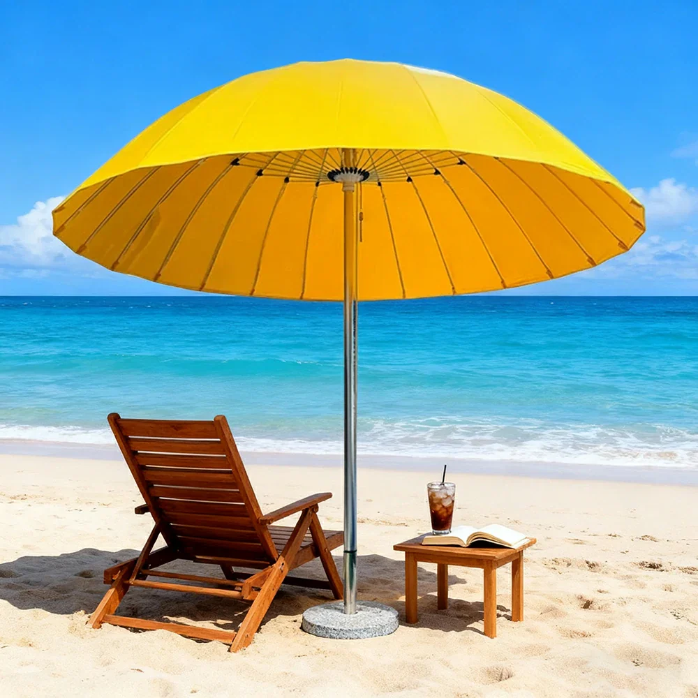 SOLARA Outdoor Central Pole Umbrella - 2.5m Round Canopy with Fade-Resistant Fabric, Strong Wind Stability, Sunshade & Rain Protection, 40kg Marble Base Included - Yellow - Image 4