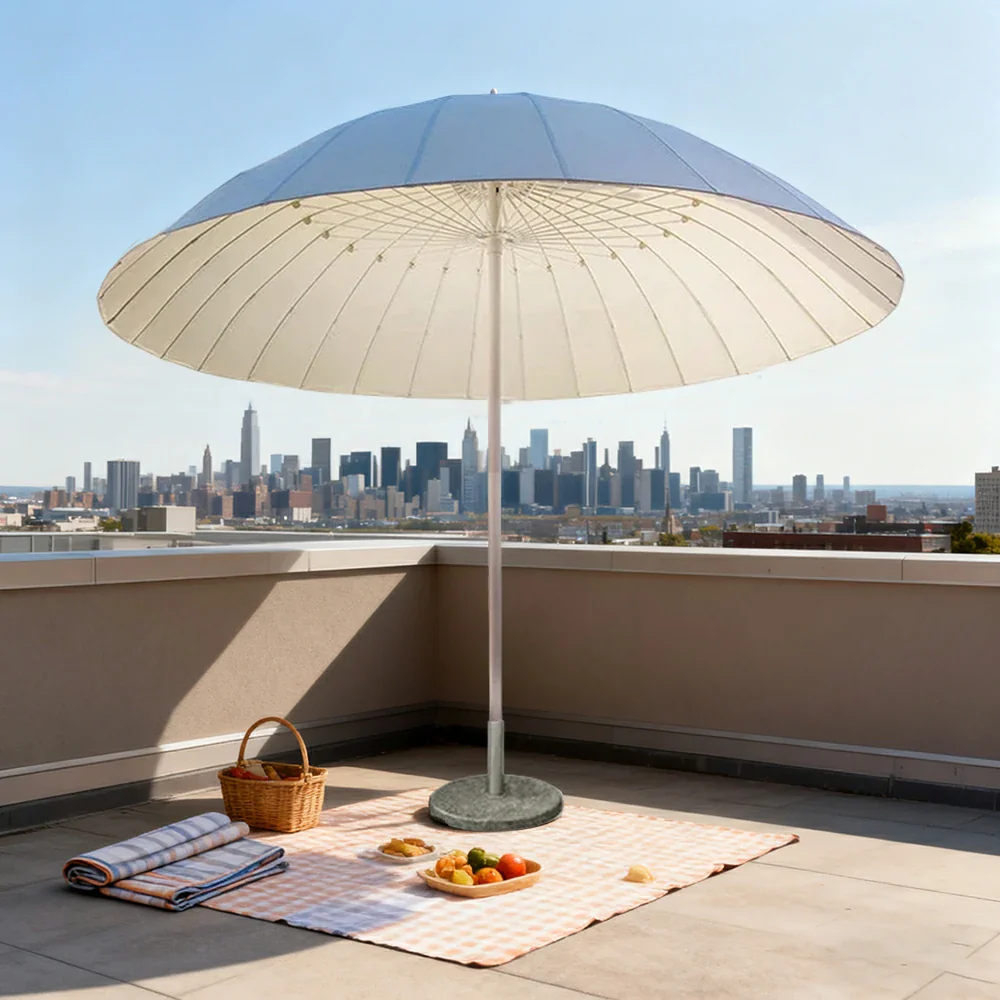 SOLARA Outdoor Central Pole Umbrella - 2.5m Round Canopy with Fade-Resistant Fabric, Strong Wind Stability, Sunshade & Rain Protection, 40kg Marble Base Included - White - Image 4