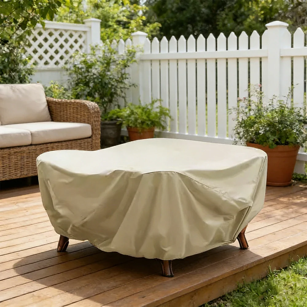 SOLARA Outdoor Table & Chair Rain Cover - 120/160/200cm Waterproof Oxford Fabric with Protective Rubber Backing, All-Weather Outdoor Protection - Beige - Image 2
