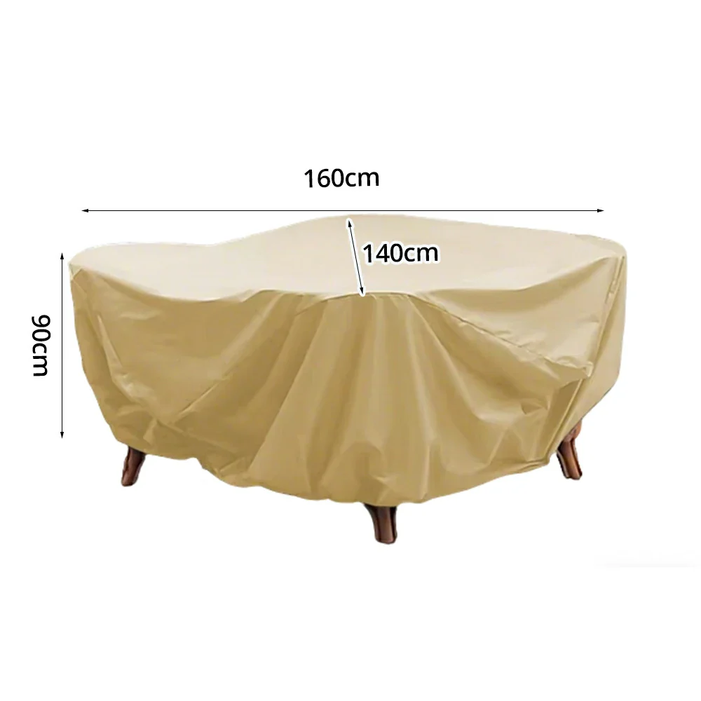 SOLARA Outdoor Table & Chair Rain Cover - 120/160/200cm Waterproof Oxford Fabric with Protective Rubber Backing, All-Weather Outdoor Protection - Khaki - Image 6
