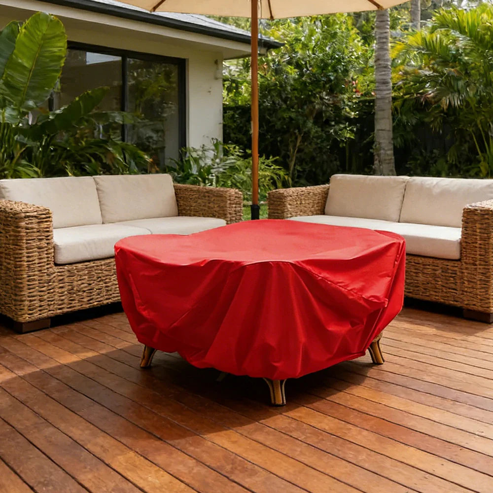 SOLARA Outdoor Table & Chair Rain Cover - 120/160/200cm Waterproof Oxford Fabric with Protective Rubber Backing, All-Weather Outdoor Protection -  Red - Image 2
