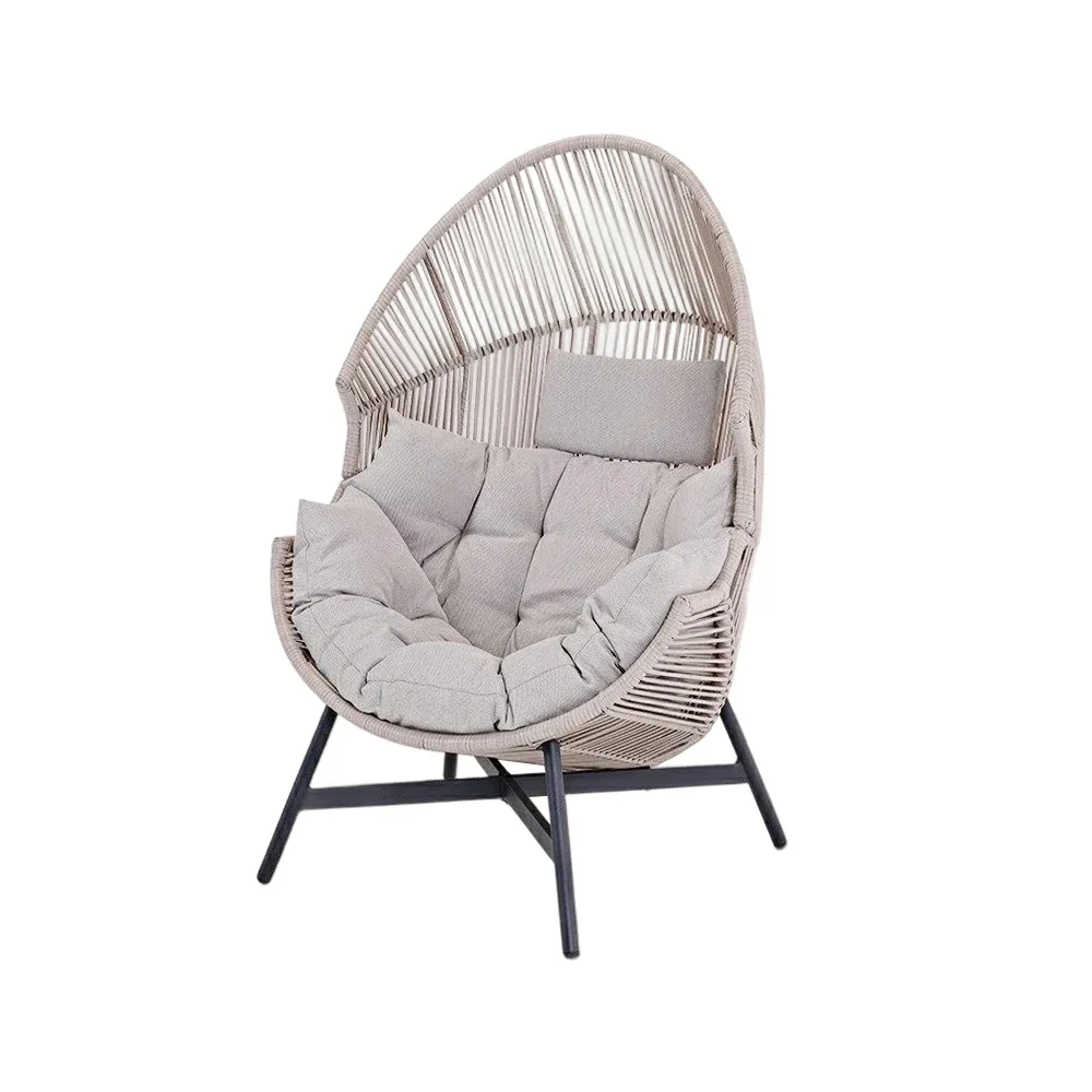 SOLARA Outdoor Rattan Lounge Chair - Wraparound Thick Cushion with Headrest, 142cm Relaxing Recliner for Patio Garden Balcony - Ivory White