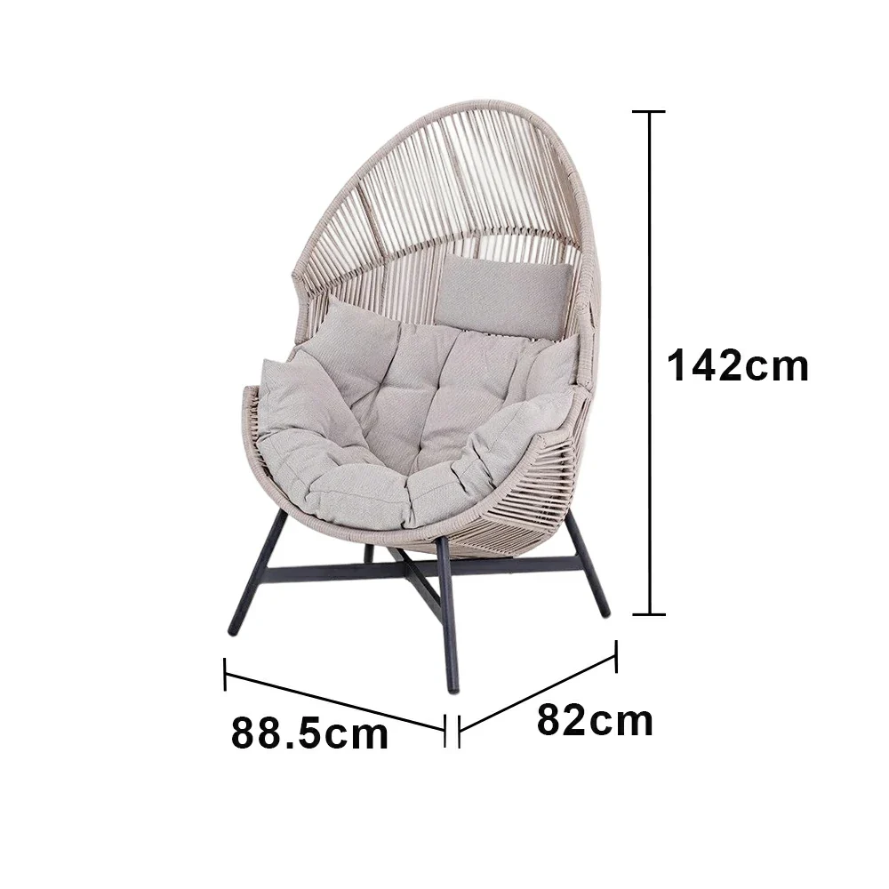 SOLARA Outdoor Rattan Lounge Chair - Wraparound Thick Cushion with Headrest, 142cm Relaxing Recliner for Patio Garden Balcony - Ivory White - Image 5