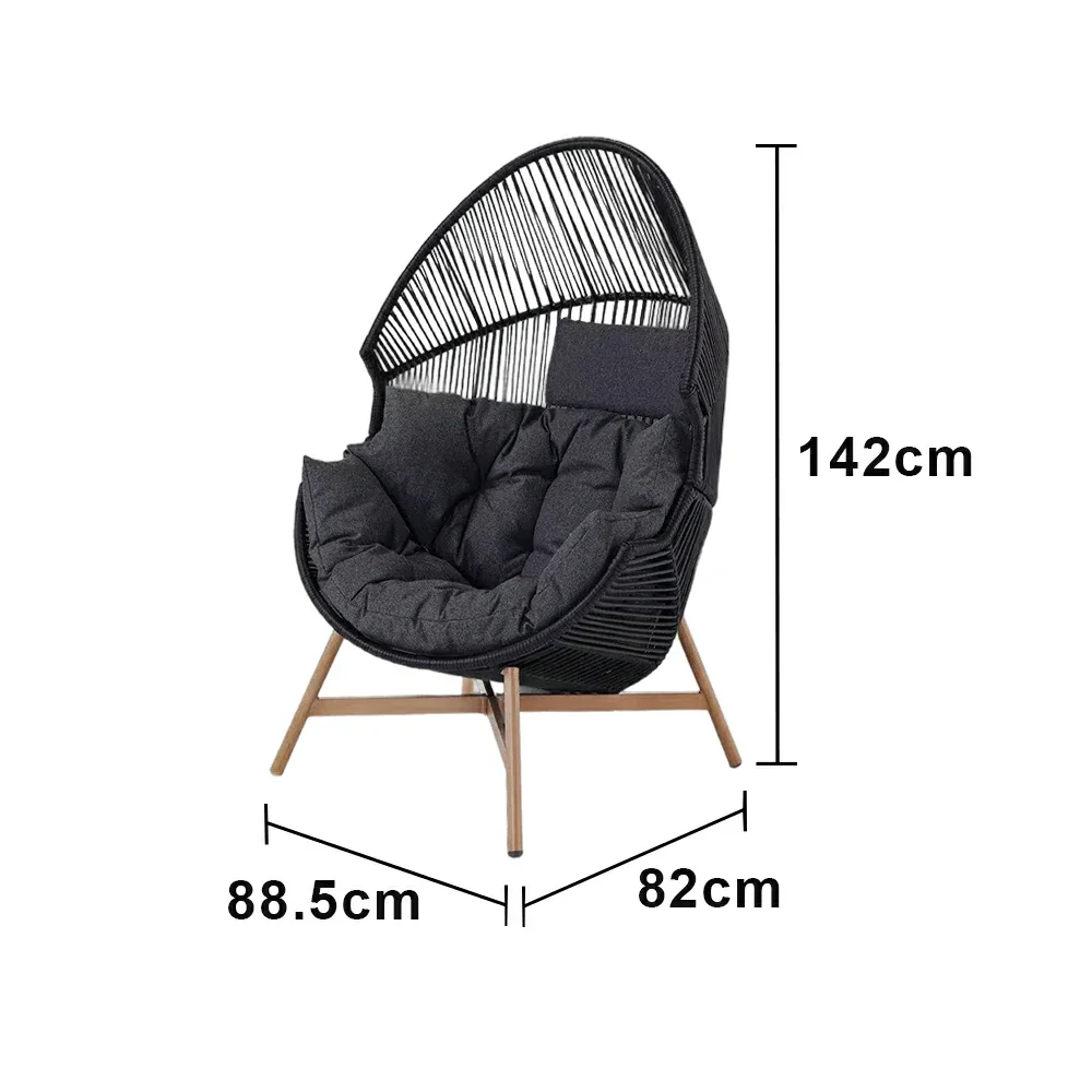 SOLARA Outdoor Rattan Lounge Chair - Wraparound Thick Cushion with Headrest, 142cm Relaxing Recliner for Patio Garden Balcony - Black - Image 5