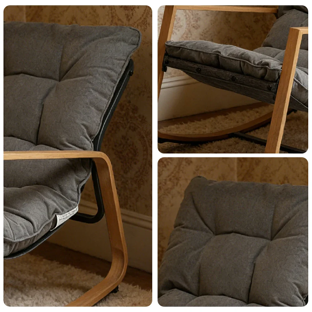 SOLARA Comfort Rocking Chair - Plush Tufted Cushion Wood-Grain Rocker Frame Relax Chair for Living Room Balcony - Grey - Image 3