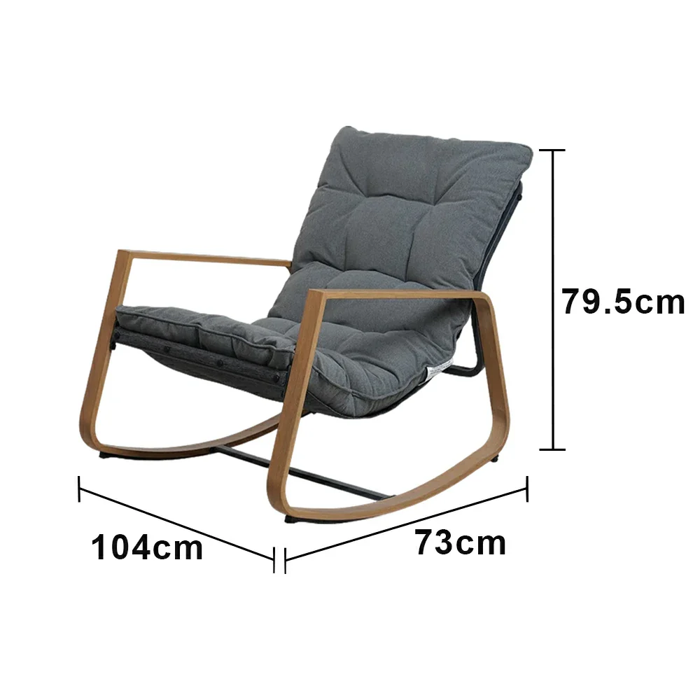 SOLARA Comfort Rocking Chair - Plush Tufted Cushion Wood-Grain Rocker Frame Relax Chair for Living Room Balcony - Grey - Image 5