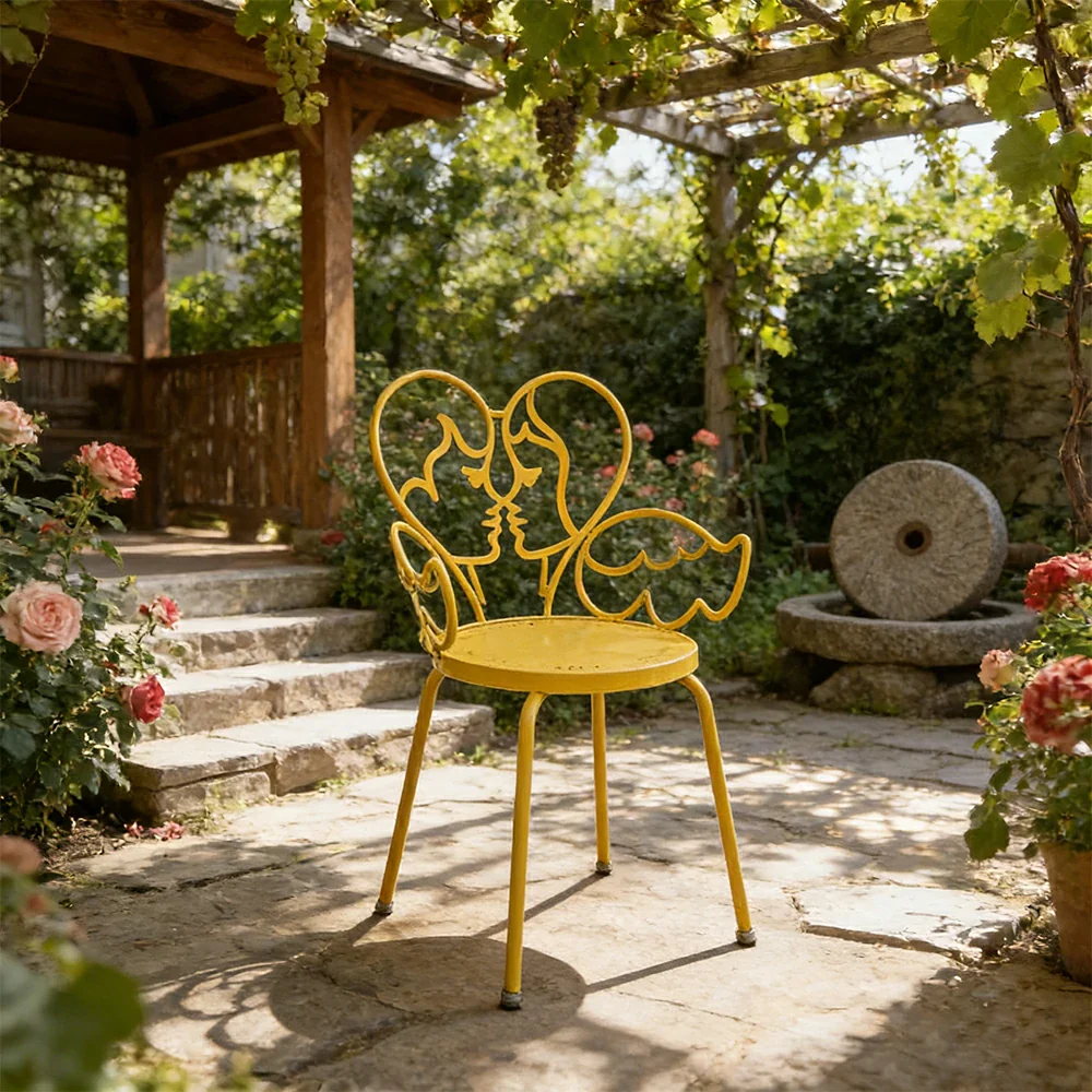 SOLARA Outdoor Dining Chair Lightweight Aluminium Frame Rust-Resistant Finish Romantic Backrest Design - Yellow - Image 4